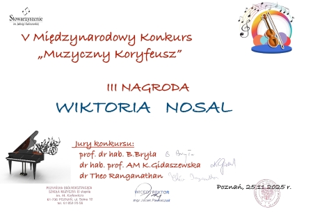 Gratulacje dla Wiktorii Nosal