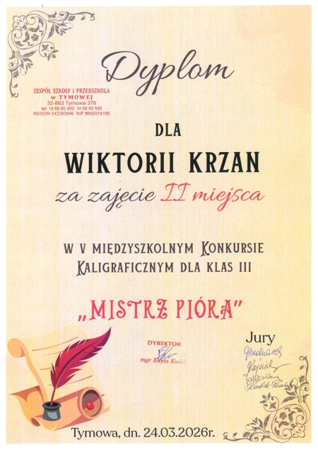 Gratulacje dla Wiktorii Krzan